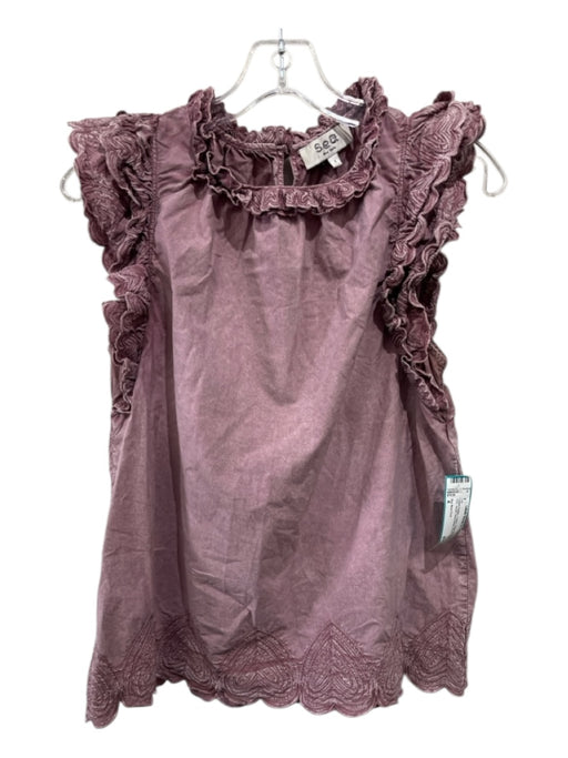 Sea New York Size 4 Faded Purple Cotton Washed Ruffle Trim Heart Sleeveless Top Faded Purple / 4