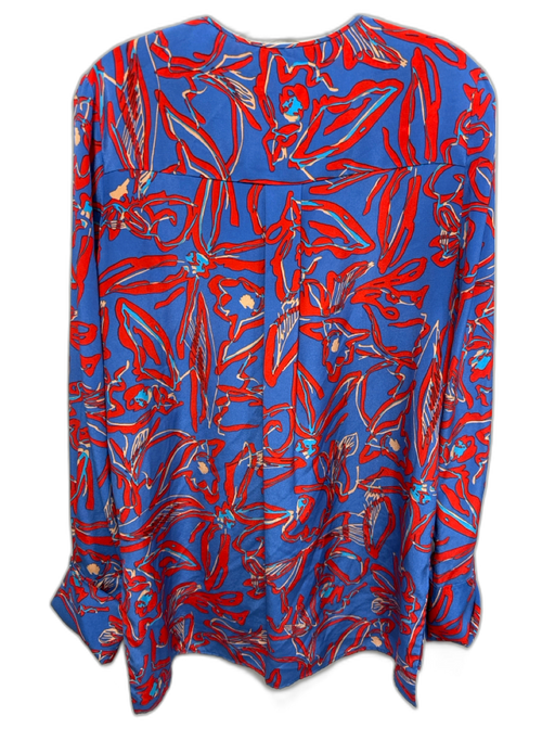 Diane Von Furstenberg Size 6 Blue, Red, Beige Silk Abstract Print V Neck Top Blue, Red, Beige / 6