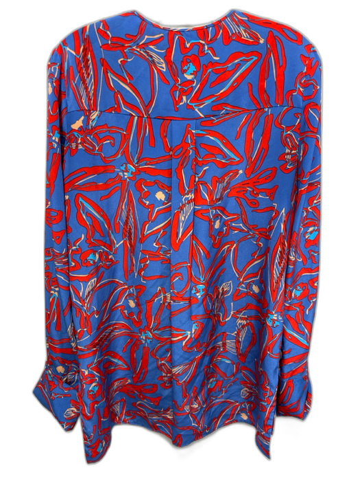 Diane Von Furstenberg Size 6 Blue, Red, Beige Silk Abstract Print V Neck Top Blue, Red, Beige / 6
