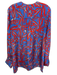 Diane Von Furstenberg Size 6 Blue, Red, Beige Silk Abstract Print V Neck Top Blue, Red, Beige / 6