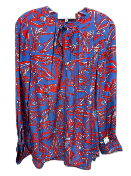 Diane Von Furstenberg Size 6 Blue, Red, Beige Silk Abstract Print V Neck Top Blue, Red, Beige / 6