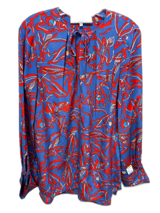 Diane Von Furstenberg Size 6 Blue, Red, Beige Silk Abstract Print V Neck Top Blue, Red, Beige / 6
