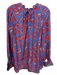 Diane Von Furstenberg Size 6 Blue, Red, Beige Silk Abstract Print V Neck Top Blue, Red, Beige / 6