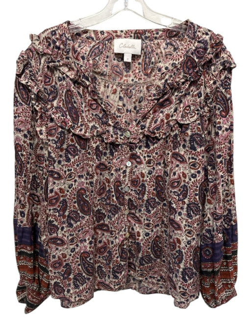 Cleobella Size M Beige, Brown, Multi Cotton Abstract Paisley Button Up Top Beige, Brown, Multi / M