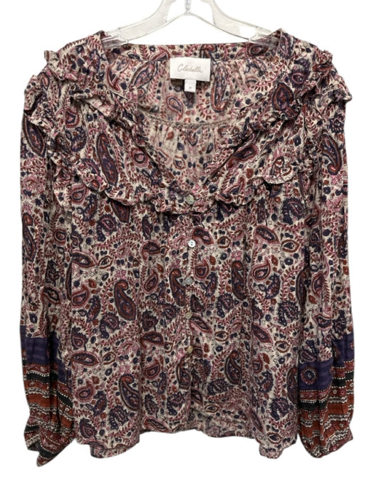 Cleobella Size M Beige, Brown, Multi Cotton Abstract Paisley Button Up Top Beige, Brown, Multi / M