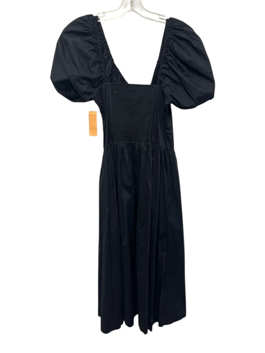 Hill House Size M Black Cotton Elastic Back Puff Short Sleeve Side Zip Dress Black / M