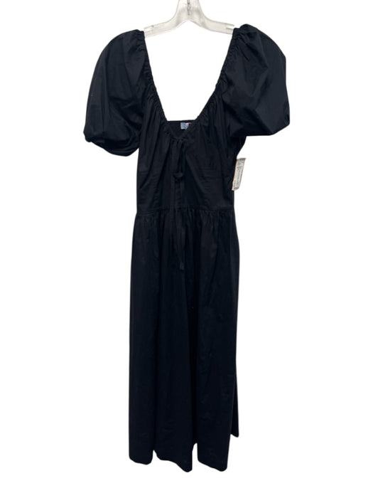 Hill House Size M Black Cotton Elastic Back Puff Short Sleeve Side Zip Dress Black / M