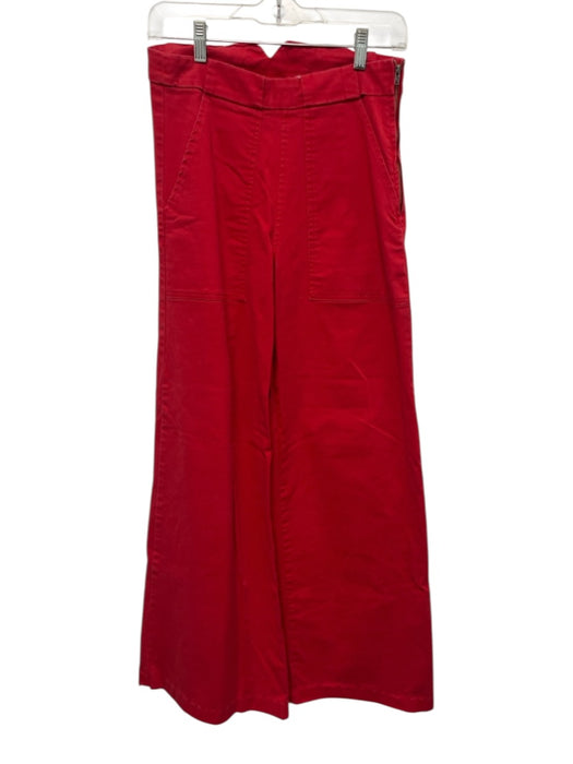 Loup Size S Red Cotton Side Zip Wide Belt Loops Side Pockets Wide Leg Pants Red / S