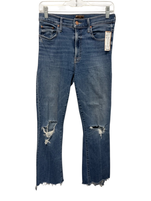 Mother Size 27 Mid Wash Cotton Straight Leg Ripped Knee Raw Hem Jeans Mid Wash / 27