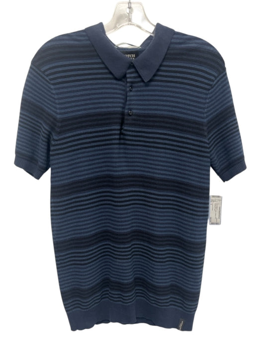 Scotch & Soda Size S Blue & Black Cotton Striped Polo Men's Short Sleeve Blue & Black / S