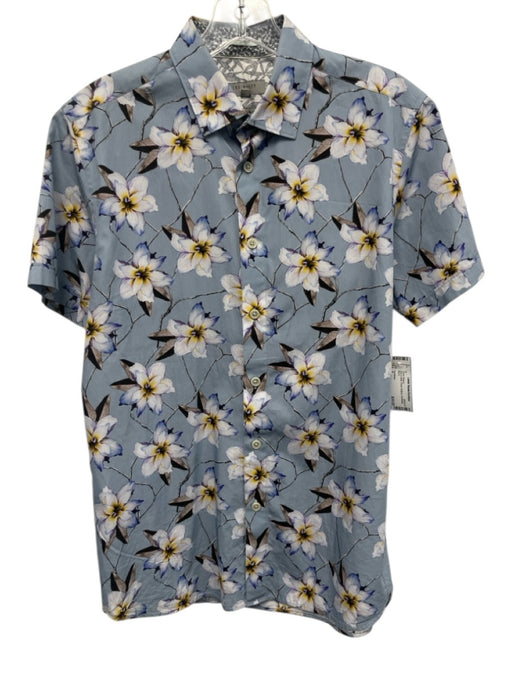 Ted Baker Size 3 Blue & Multi Floral Buttons Men's Short Sleeve Blue & Multi / 3