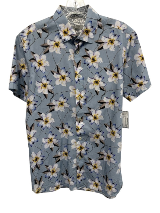 Ted Baker Size 3 Blue & Multi Floral Buttons Men's Short Sleeve Blue & Multi / 3