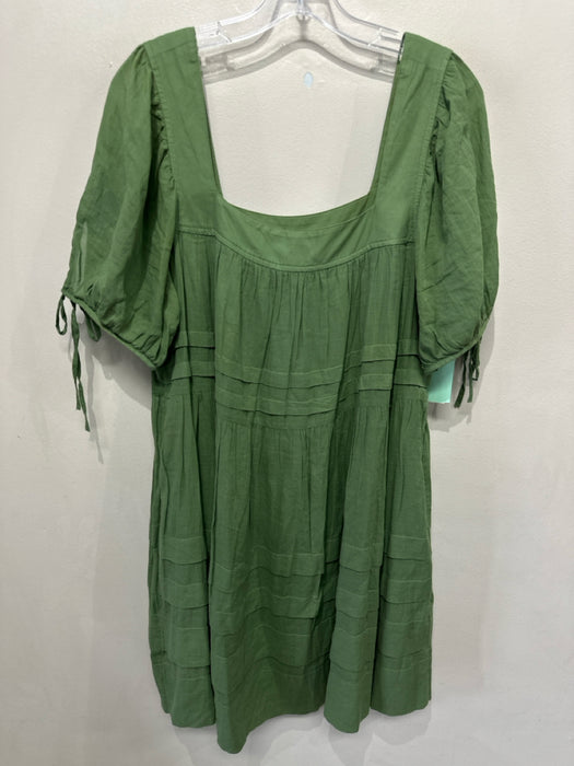 J Crew Size S Green Cotton Short Puff Sleeve Square Neck Dress