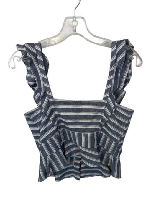 Marissa Webb Size 6 Blue & White Cotton Flutter Sleeves Striped Cropped Top Blue & White / 6
