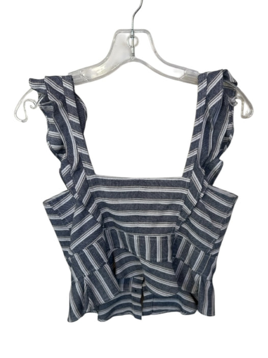Marissa Webb Size 6 Blue & White Cotton Flutter Sleeves Striped Cropped Top Blue & White / 6