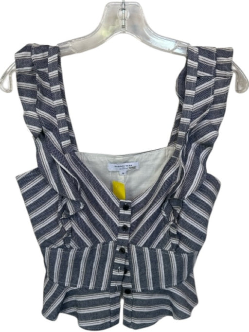 Marissa Webb Size 6 Blue & White Cotton Flutter Sleeves Striped Cropped Top Blue & White / 6