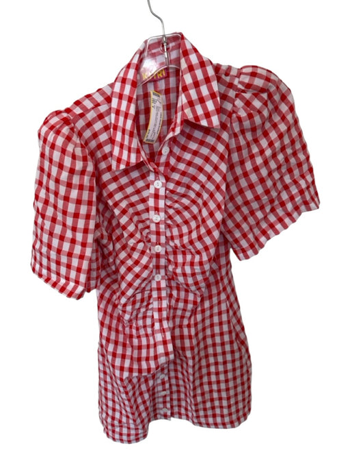 Kitri Size 4 Red & White Viscose Blend Short Sleeve Checkered Collar Dress Red & White / 4