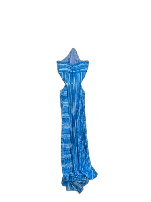 AMUR Size 0 Blue Recycled Polyester Pleated Halter Side Cut Outs Maxi Gown Blue / 0