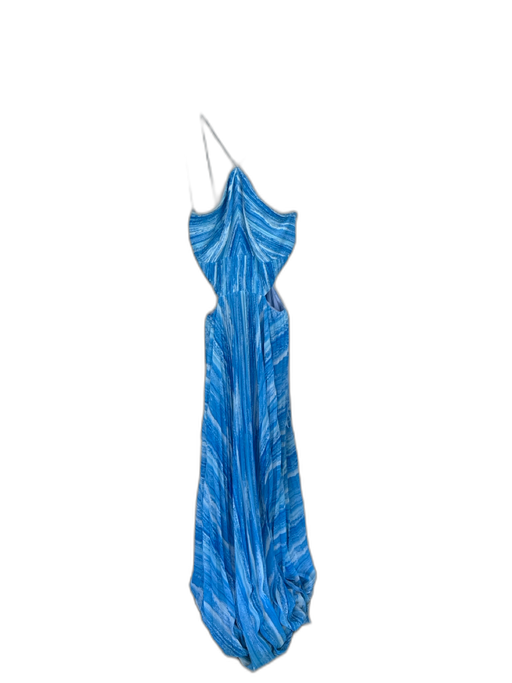 AMUR Size 0 Blue Recycled Polyester Pleated Halter Side Cut Outs Maxi Gown Blue / 0