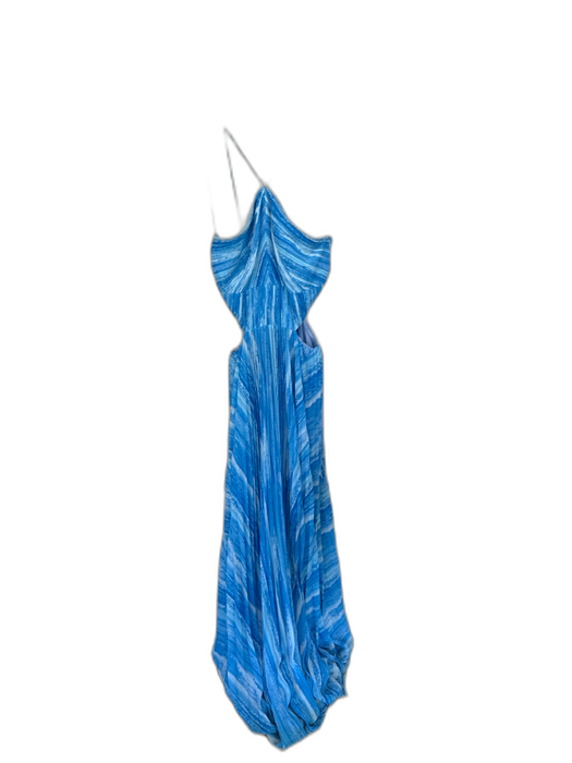 AMUR Size 0 Blue Recycled Polyester Pleated Halter Side Cut Outs Maxi Gown Blue / 0