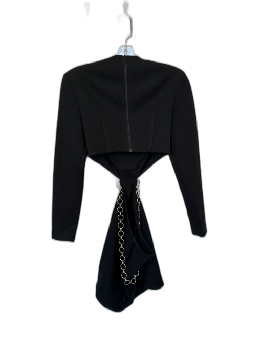Misha Size S Black Polyester Blend Long Sleeve Gold Chain Cut Out Mini Dress Black / S