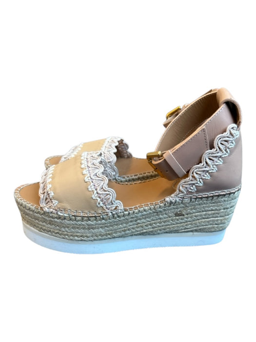 See By Chloe Shoe Size 37 Tan & White Leather Platform Espadrille Sandals Tan & White / 37