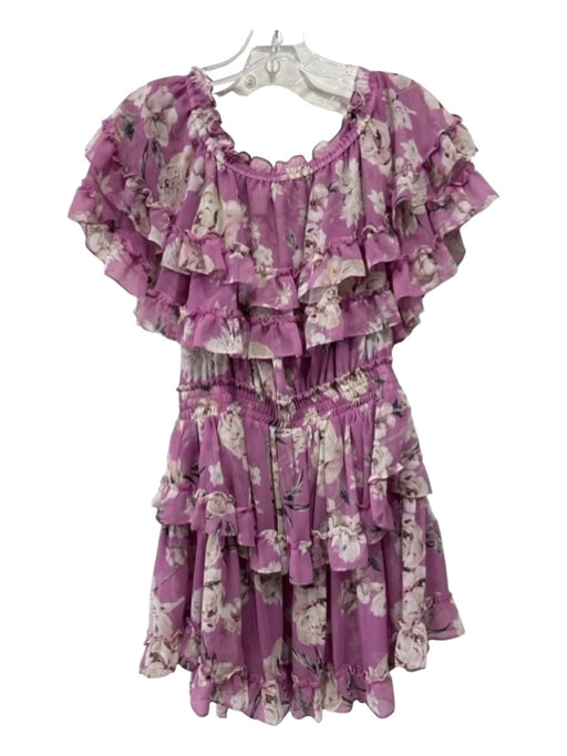 Misa Size M Lavender & Cream Viscose layered Floral Off Shoulder Mini Dress Lavender & Cream / M