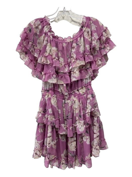 Misa Size M Lavender & Cream Viscose layered Floral Off Shoulder Mini Dress Lavender & Cream / M