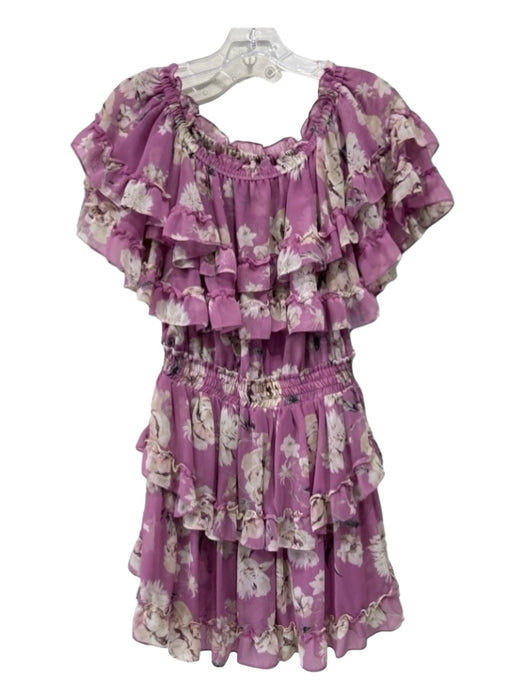 Misa Size M Lavender & Cream Viscose layered Floral Off Shoulder Mini Dress Lavender & Cream / M