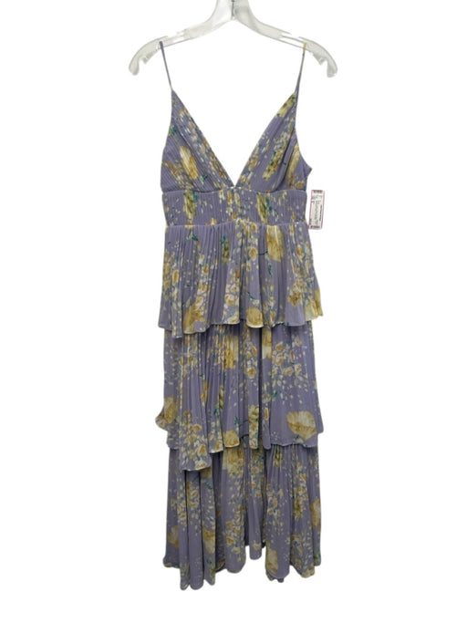 ASTR Size S Purple, Yellow, Green Polyester Tiered Sleeveless pleats Dress Purple, Yellow, Green / S