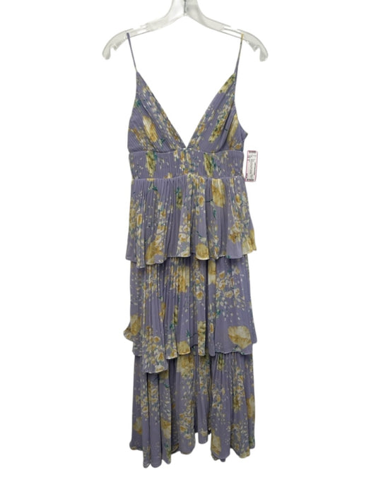ASTR Size S Purple, Yellow, Green Polyester Tiered Sleeveless pleats Dress Purple, Yellow, Green / S