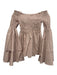 Caroline Constas Size M Brown & White Cotton Gingham Long Sleeve Smocked Top Brown & White / M