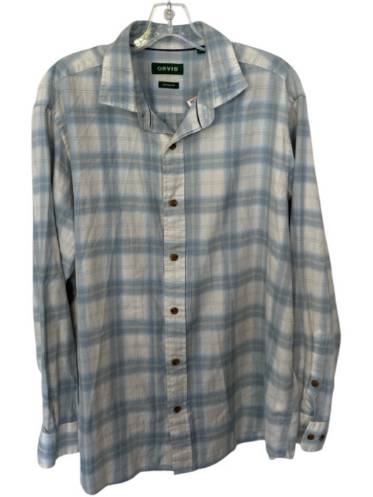Orvis Size L Blue & Cream Cotton Blend Plaid Button Down Collar Men's Jacket Blue & Cream / L
