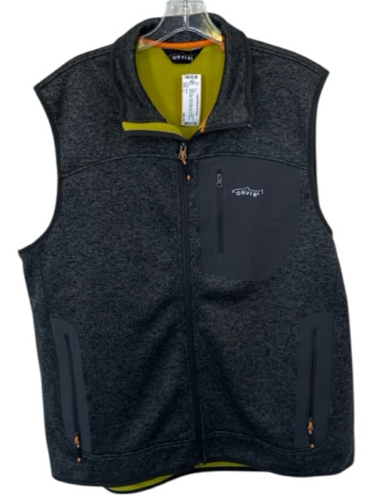 Orvis Size L Dark Grey Nylon Blend Zip Pockets Neon Detial Zip Up Men's Vest Dark Grey / L