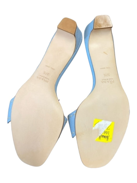 Prada Shoe Size 37.5 Light Blue Leather open toe Logo Detail Kitten Heel Heels Light Blue / 37.5