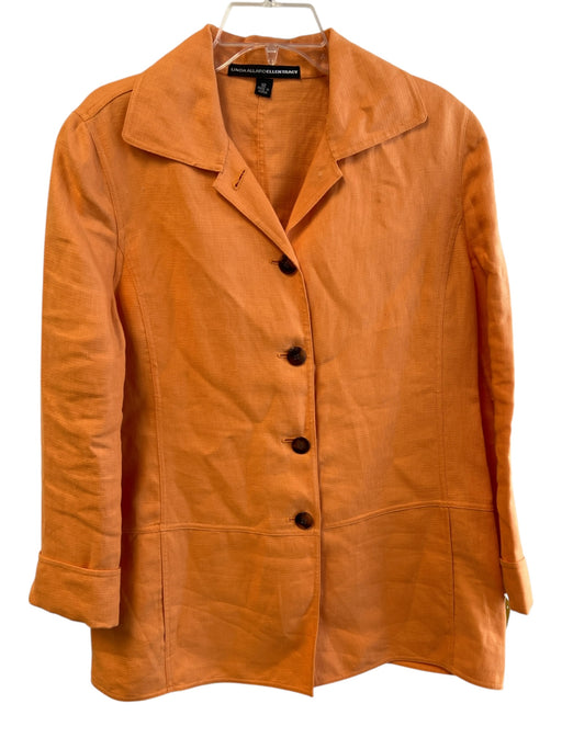 Linda Allard Ellen Tracy Size 12 Orange Linen Long Sleeve Collar Jacket Orange / 12