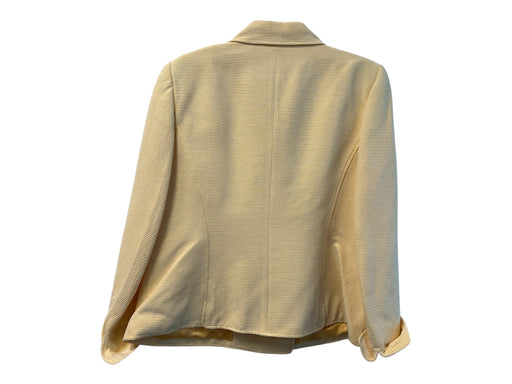 Ellen Tracy Size 14 Yellow Cotton Blend Textured Stripes Double Breasted Jacket Yellow / 14