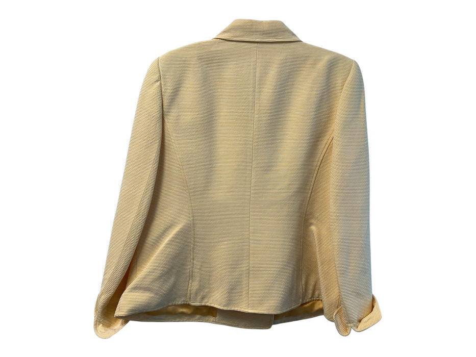 Ellen Tracy Size 14 Yellow Cotton Blend Textured Stripes Double Breasted Jacket Yellow / 14