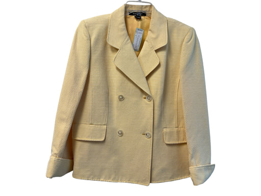 Ellen Tracy Size 14 Yellow Cotton Blend Textured Stripes Double Breasted Jacket Yellow / 14