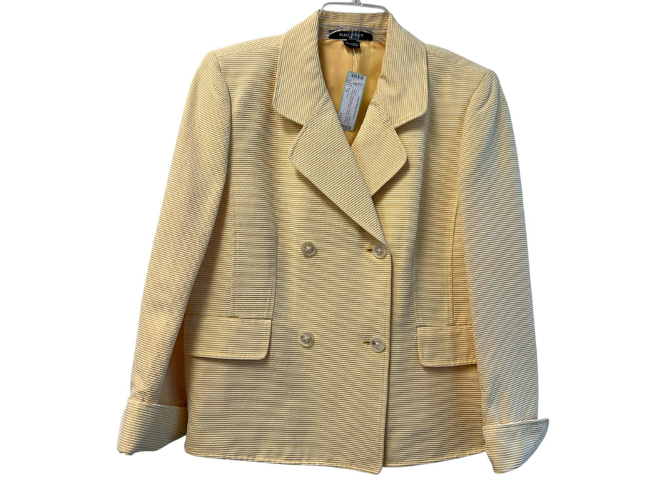 Ellen Tracy Size 14 Yellow Cotton Blend Textured Stripes Double Breasted Jacket Yellow / 14