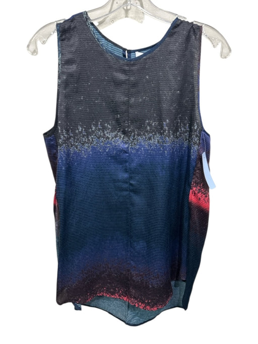 Derek Lam 10 Crosby Size 6 Blue, Black, Red Silk Blend Sleeveless Sheer Top Blue, Black, Red / 6