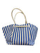 DeMellier Blue & White Fabric Top Handle Snap Closure Striped Tote Bag Blue & White / L