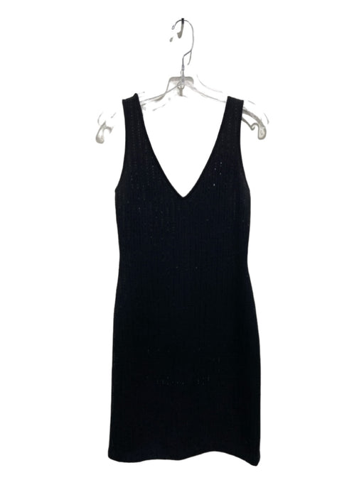 St John Evening Size 4 Black Wool Blend Sleeveless Sequinned V Neck Dress Black / 4