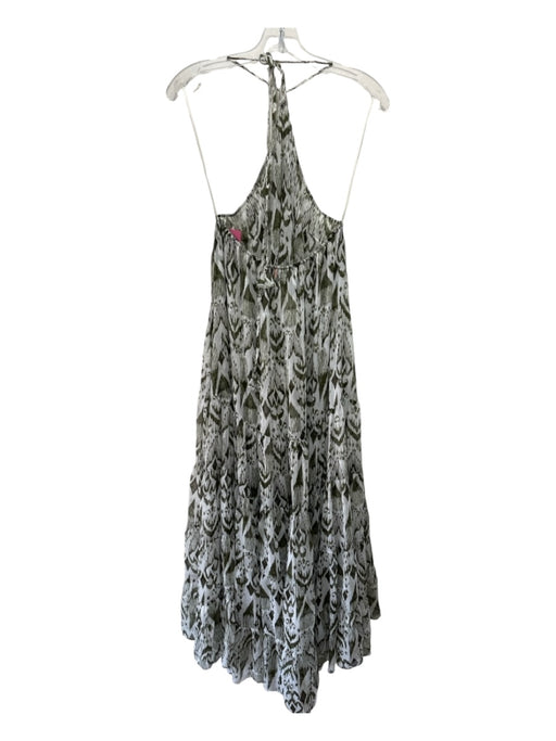 Misa Size Small Green & White Sleeveless Abstract Print Halter Tie Tiered Dress Green & White / Small