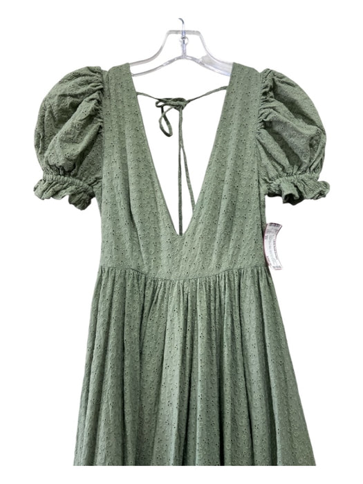 Selkie Size XS Sage green Cotton Short Puff Sleeve Eyelet Tiered Maxi Dress Sage green / XS