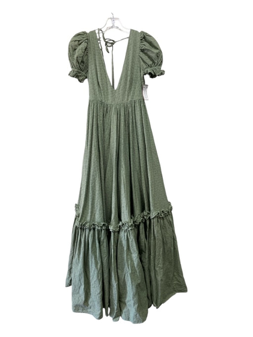 Selkie Size XS Sage green Cotton Short Puff Sleeve Eyelet Tiered Maxi Dress Sage green / XS