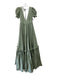 Selkie Size XS Sage green Cotton Short Puff Sleeve Eyelet Tiered Maxi Dress Sage green / XS