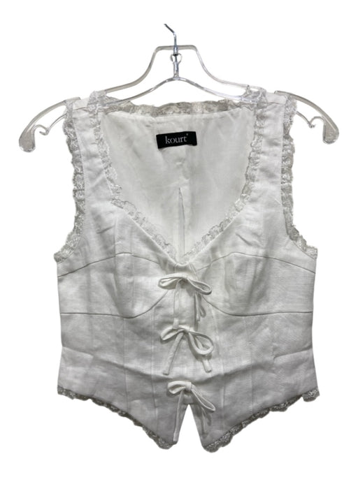 Kourt Size 0 White Linen Sleeveless Lace Trim Bow Detail Corset Top White / 0