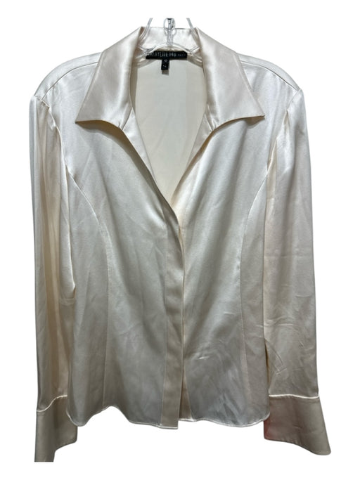 Lafayette 148 Size 10 Beige Pink Silk Long Sleeve Solid Button Up & Collar Top Beige Pink / 10