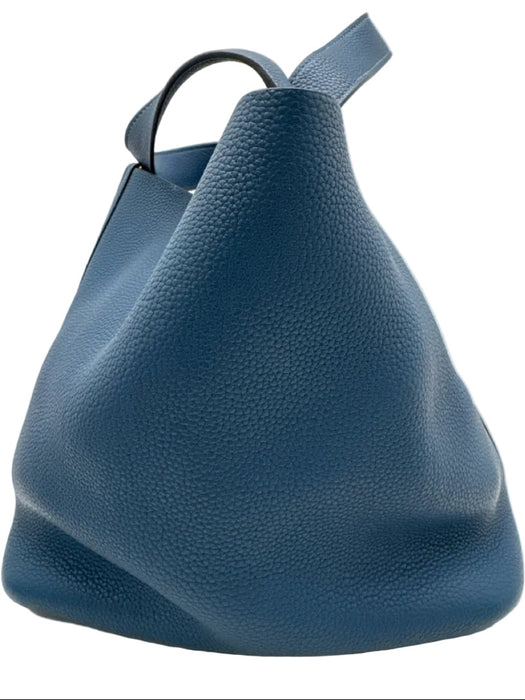 Hermes Cobalt Blue Pebble Leather Gold hardware Top Handle Tote Bag